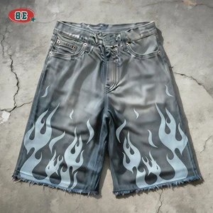 Men's Baggy Custom Digital Printing Logo Vintage Denim Jeans Shorts 100% Cotton Hip Hop Style Washed Jean Shorts Men