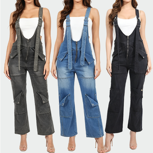 Women Denim Overalls Wide Leg High Waist Jumpsuit Streetwear Casual Vintage Jean Romper Sleeveless Zipper Long Pant Outfit 2026