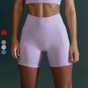Women Custom Printed High Waist Summer Gym Bike Shorts Side Pocket Yoga Workout Running Four-Way Stretch Breathable Compression