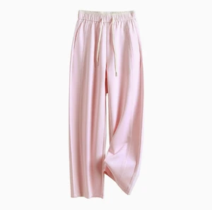 Women's High Waist Fleece Lined Pants Casual Soft Thickened Bottoms for Autumn Winter Breathable Garment Dyed Anti-Wrinkle