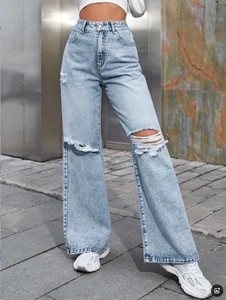 Women's Clothing, European and American Fashion, High Waisted Casual Jeans