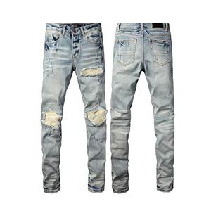 Men's Jeans Pants Denim Trousers Y2K Distressed Vintage Designer Hip Hop Luxury Elastic Fabrics Top Quality Hot Sale