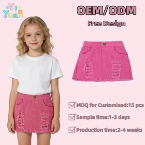 OEM Sexy USA Korean Girls Mini Denim Ripped Jean Skirt Plain Solid Hot Children Summer Pencil Short Skirt Custom Colors Styles