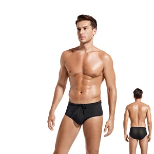 In-Stock Tan Through Men's Beach Brief SwimWear 1-Piece Black Color Swim Trunks Say Goodbye Tan Line