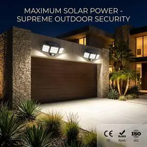 Solar Security Light 3 Head Adjustable PIR Motion Sensor IP65 Waterproof Exterior Wireless Floodlight Wall Lamp Kit