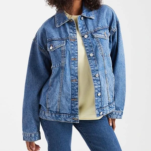 Women Denim Jacket Oversized Baggy Trucker Outerwear Vintage Wash Blue Coat Loose Fit Streetwear Apparel OEM Custom