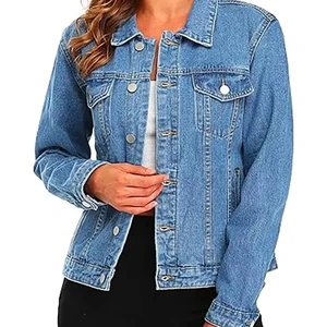 Chic Women's Denim Jacket Knitted Breathable Eco-Friendly Stylish Trendy Blue Jean Outerwear for Girls Ladies Daily Casual Look