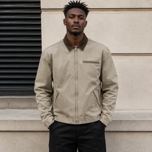 Men's Casual Bonded Duck Cotton Satin Weave Distress Vintage Winter Detroit Bomber Jacket With Front Logo