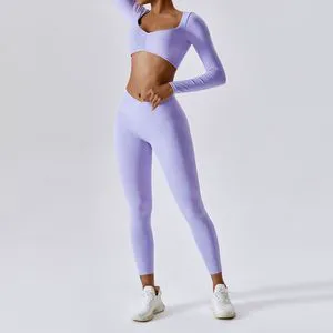 Long Sleeves Removable Pad Yoga Sets Quick Dry Gym Sports Wear with Smooth Material for Sports & Yoga