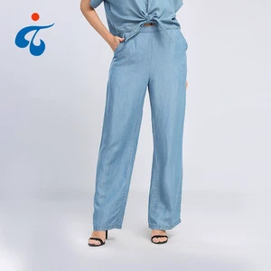 Hot Sale Comfortable Lyocell Woven Washed Loose Straight Women Denim Jeans Pants Trousers