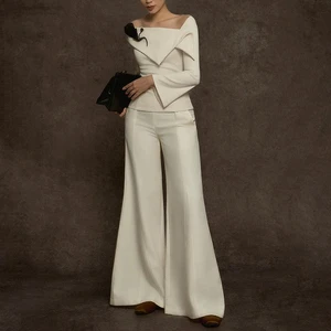 ZYHT 73401 Lady Elegant Office Wear Long Sleeve Top Solid Color Plus Size Women's Suit for Autumn 2 Pieces Blazer Set Women