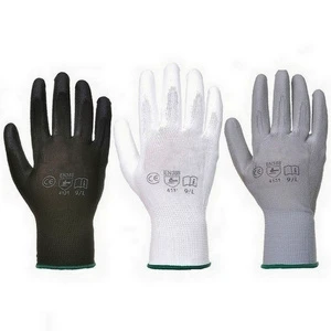 Factory Custom Logo Work Safety Hand Garden Gloves Grey White Nylon Polyester with Polyurethane Palm Coating PU Coated Gloves