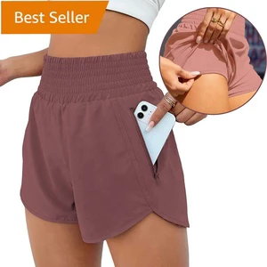 New Design Women Plus Sizes Elastic High Waist Workout Liner Athletic Sports Biker Shorts Gym Running Yoga Shorts With Pocket