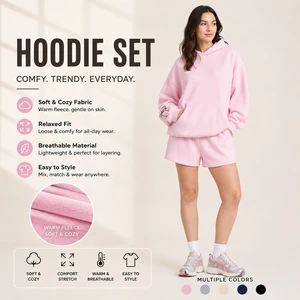 Women Solid Color Oversized Drawstring Hoodie Casual Shorts Lounge Set Matching Tracksuits Sweatsuit Daily Outfit Sets