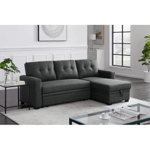 Dark Gray Pull Out Sectional Sofa with Storage Chaise Convertible Sleeper Couch
