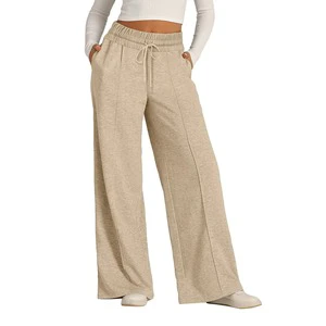 Women's High Waisted Straight Elastic Waist Summer Flat Front Fleece Eco-Friendly 100% Polyester Quick Dry Breathable Pants