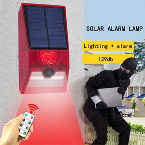 Multi-Function Solar Alarm Lamp Remote Control Security Alarm Siren Pir Motion Sensor Detector Wall Light for Home Yard Outdoor
