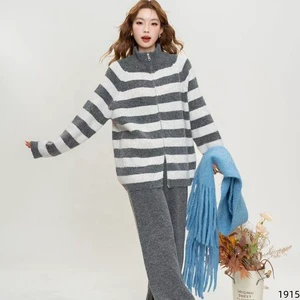 Ladies' Autumn Casual Solid Breathable Knitted Co Ord Set High Neck Long Sleeve Top Wide Leg Trousers Multiple Colors Regular