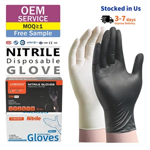 Anboson Medical Factory Wholesale Accept OEM 100 Pack Black Disposable Nitrile Gloves Powder Latex Free 100% Pure Nitrile Glove