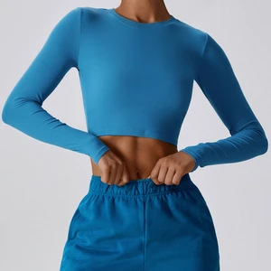 Hot Selling Yoga Long Sleeve Sports Four-Way Stretch Soft Breathable Running Crop Top for Women