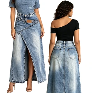 Fast Delivery Avant-Garde Layered Skirt Women's Deconstructed Double Waist Maxi Wrap Bottoms High Street Washed Trousers