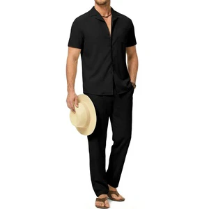 Custom Breathable Loose Fashion Minimalist Solid Color Men's 2 Piece Set Suitable For Summer Beach Vacation Wear