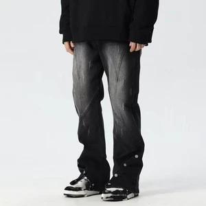 Hot Sale Custom Logo Men Fashion Denim Jeans Wash Style Straight Wide Leg Plus Size Men Baggy Jeans Pants for Men