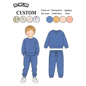 Custom Embroidery Available Wholesale Thick Corduroy Boys Outfit Set 2-5Y Dusty Blue Sweatshirt Cuffed Ankle Jogger Pants