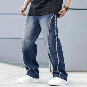 New Arrival Men's Side Contrasting Color Block Design Jeans Comfortable Straight Denim Trousers for Men