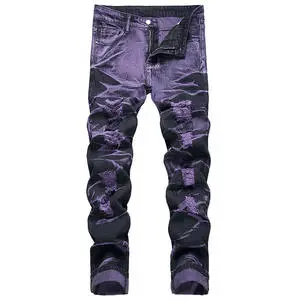 HYT Supplier Custom Brand Men'S High Quality New Purple Denim Straight Leg Pants Male Jeans Trouser Regular Fit Jeans for Men