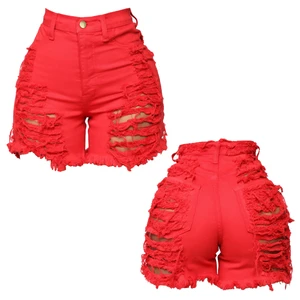Summer Breathable Stretch Eco-Friendly Ripped Denim Shorts with Bow and Lace Casual Women's Shorts