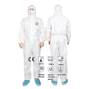 Industrial Protective Batas Desechables Chemical Einweg Overall with Hood Cleanroom Microporous Disposable Coverall Suit