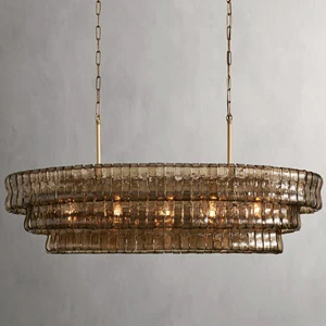 Modern Nordic Dining Table Hotel Oval Hanging Lights Transparent Textured Smoke Glass Kitchen Island Pendant Light