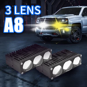 New 190w 3 Lens A8 Amber 6000K Deeping Waterproof Spotlight Suitable Motorcycles Offroad Vehicles and Car LED Grille Light
