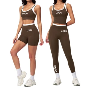 Wholesale Color-Contrast Yoga Bra Breathable Solid 4-Piece Yoga Set Ribbed High-Waist Outdoor Casual Set Quick Dry High Quality