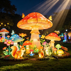 Custom Giant Glowing Mushroom Lanterns Handmade Steel Silk Cloth Halloween Outdoor/Indoor Festival Decor Waterproof Light