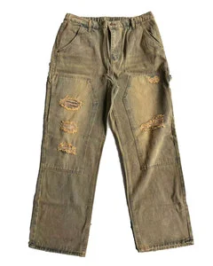 High Quality Men's Vintage Denim Jeans Autumn Distressed Straight Fit Casual Trousers