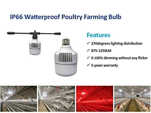 10W/15W LED Poultry Light IP67 Waterproof, Red&White Switchable, 2700K-6500K, for Chicken Coop Lighting