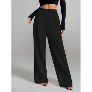 Factory Custom Casual Loose Direct Women High Waist Pleated Wide Leg Suit Trousers Office Work Straight Pants Logo OEM Color