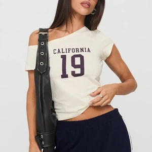Women's White Graphic Hipster Crop Tops O-Neck Slim Fit Short Sleeve Asymmetrical Neck Breathable Summer Cutout Design