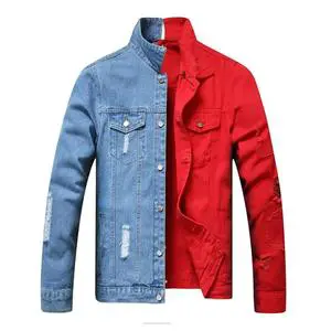Winter Fashion Denim High Street Men's Jacket Two Colors Regular Sleeve Oversized Jeans Front Logo
