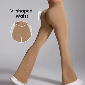 Yimo High Waist Seamless V Cut Yoga Flare Pants Lady Fashion Butt Lifting Sports Pants Female Activewear Workout Flare Leggings