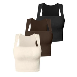 Hot Women's Yoga Crop Top Skinny Fit Square Neck Lightweight Seamless Four-Way Stretch Quick Dry Spandex/Nylon Breathable