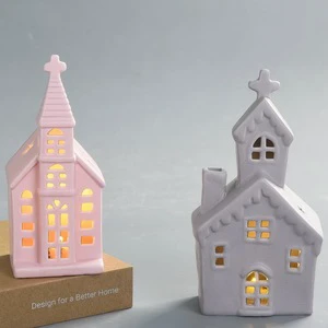 White Home Decor Lighthouse Shape Porcelain Christmas House Village with Led Light