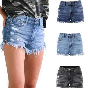 High Quality Women's Summer Denim Shorts Mid Waist Regular Fit Straight Casual Breathable Quick Dry Color Bloc