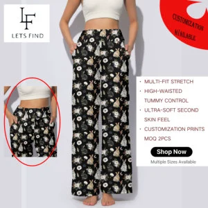 Women's High Waisted Wide Leggings Pants, Soft Elastic Casual Palazzo Trousers for Custom Streetwear, Customized Women's Pants