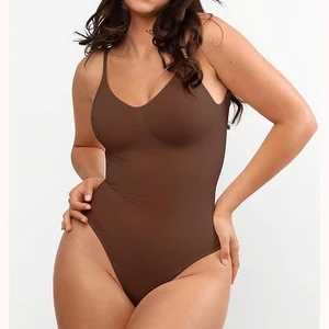 Women's Plus Size Everyday Style Butt-Lifting Seamless Corset Abdomen Control Backless Camisole Tops Knitted Silk Bodysuit
