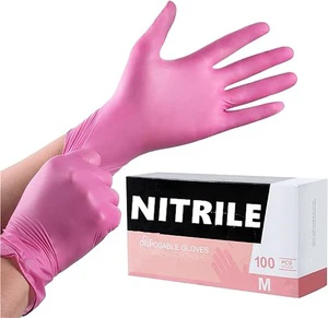Factory Latex Free Powder Free Tattoo Food Service Beauty Salon Spa Hair Nail Art 3Mil Pink Pure Nitrile Glove Disposable Gloves