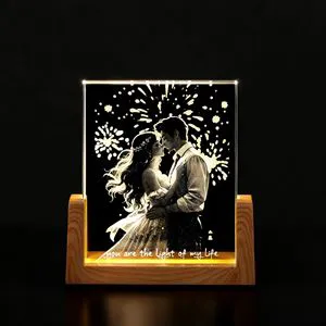 Photo Frame Color Printed Crystal Crafts Warm White Color 3D Night LED Light Lamp For Indoor Decoration
