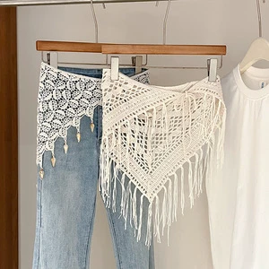Lace Triangular Headscarf Bum-flap Denim Jeans Wide Waist Belt Waist Cincher Triangular Waist Scarf Layering Skirt